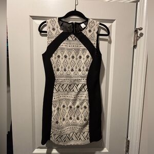 H&M Black and Cream Patterned Mini Dress
